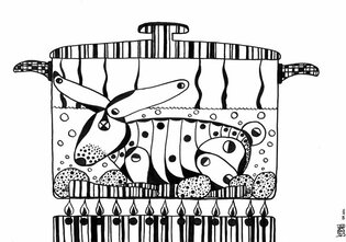2011 :: Black Ink Drawing, Rabbit Cooker :: A4